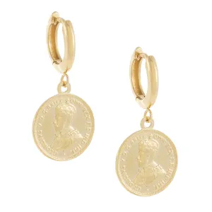 Vintage Mini Coin Huggie Earring 14K