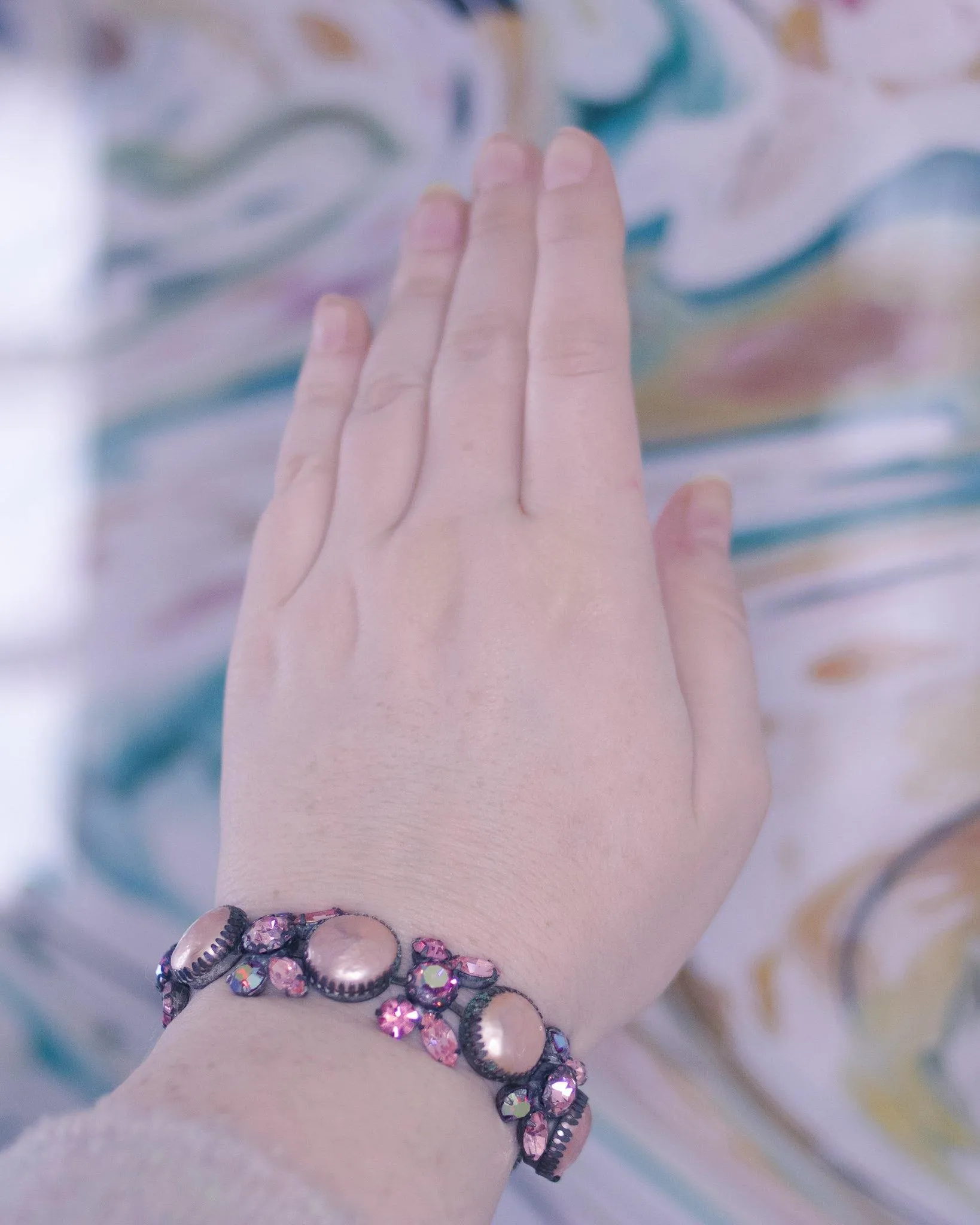 Vintage Pink Pearl and Pink Rhinestone Bracelet