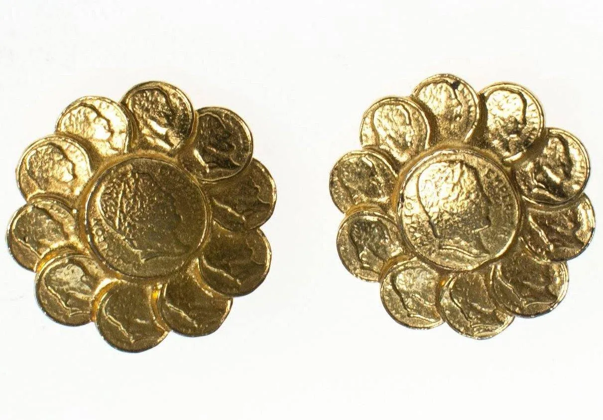 Vintage RJ Graziano Roman Gold Coin Earrings