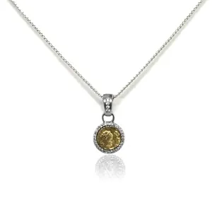 Vintage Silver Pavia Coin & Pave Frame Necklace