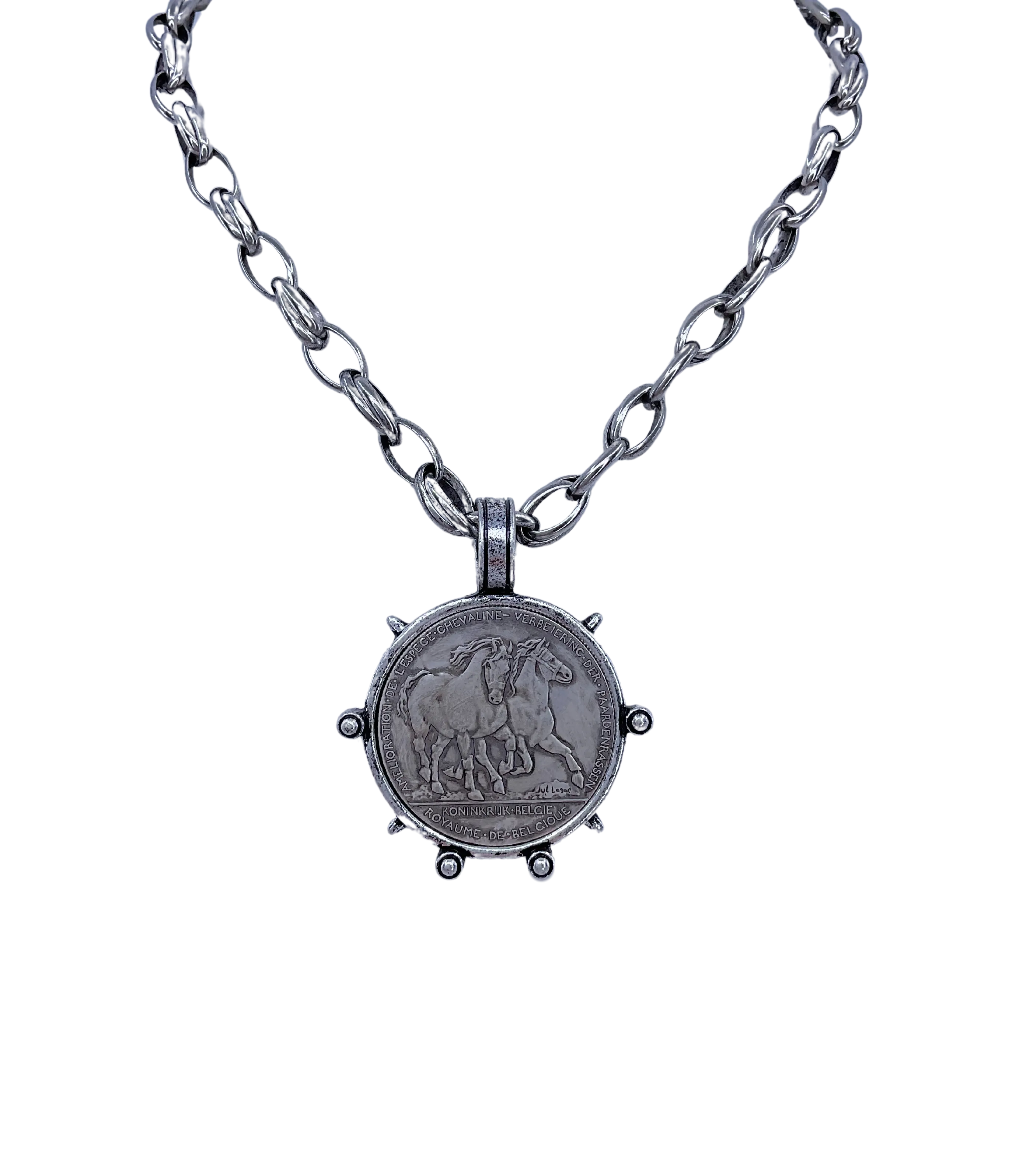 Vintage Sterling Plated Horse Coin Necklace