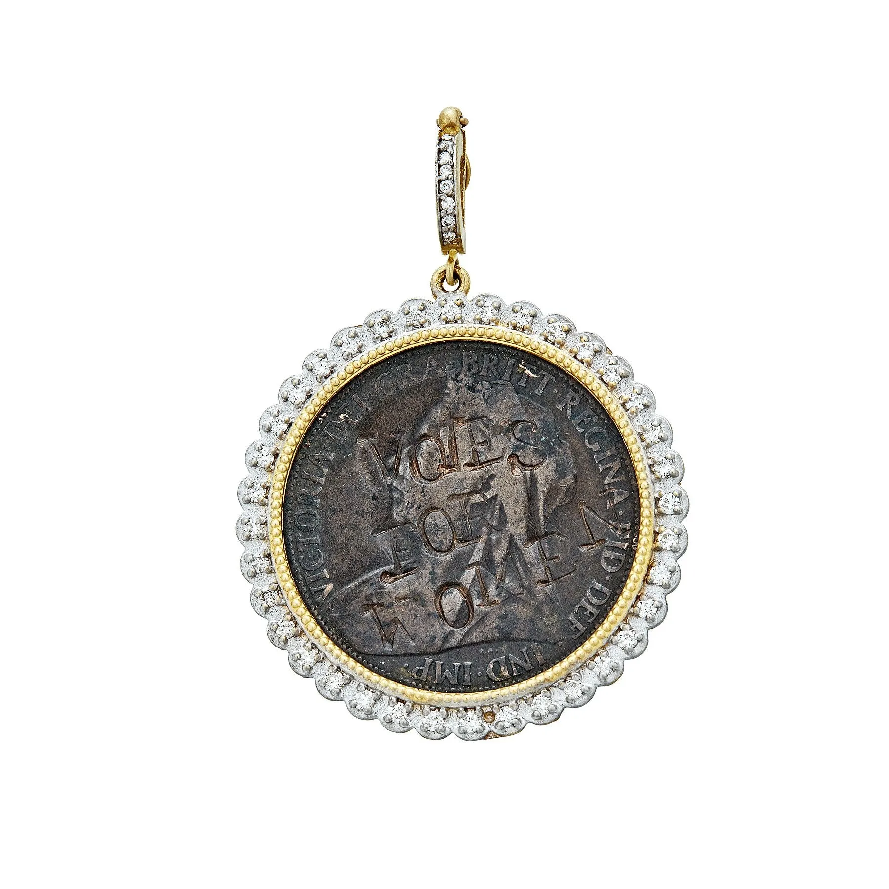 Vintage Suffragette Coin Diamond Round Bezel Enhancer