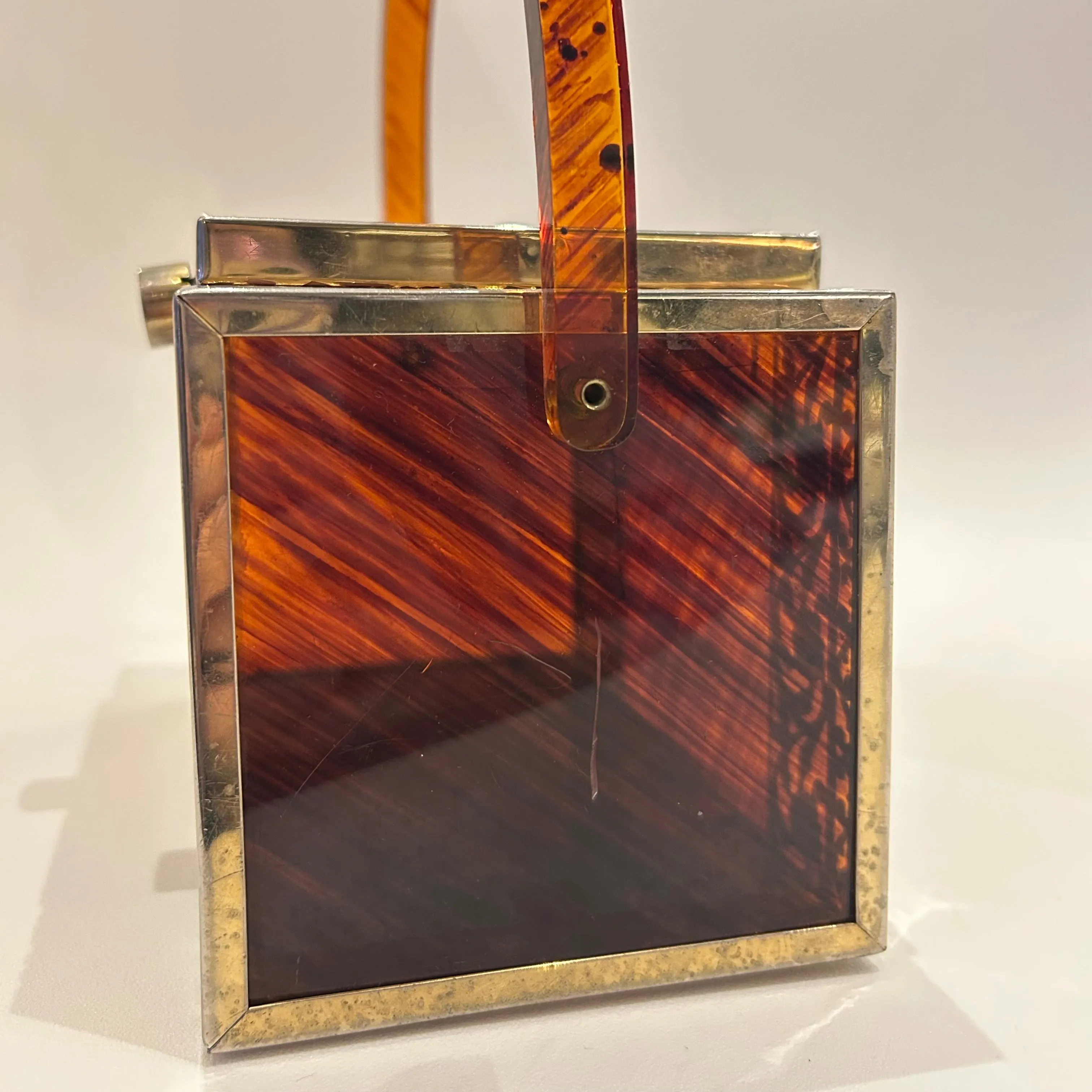 Vintage Tyrolean N.Y. Amber & Gold Lucite Purse (1127b)