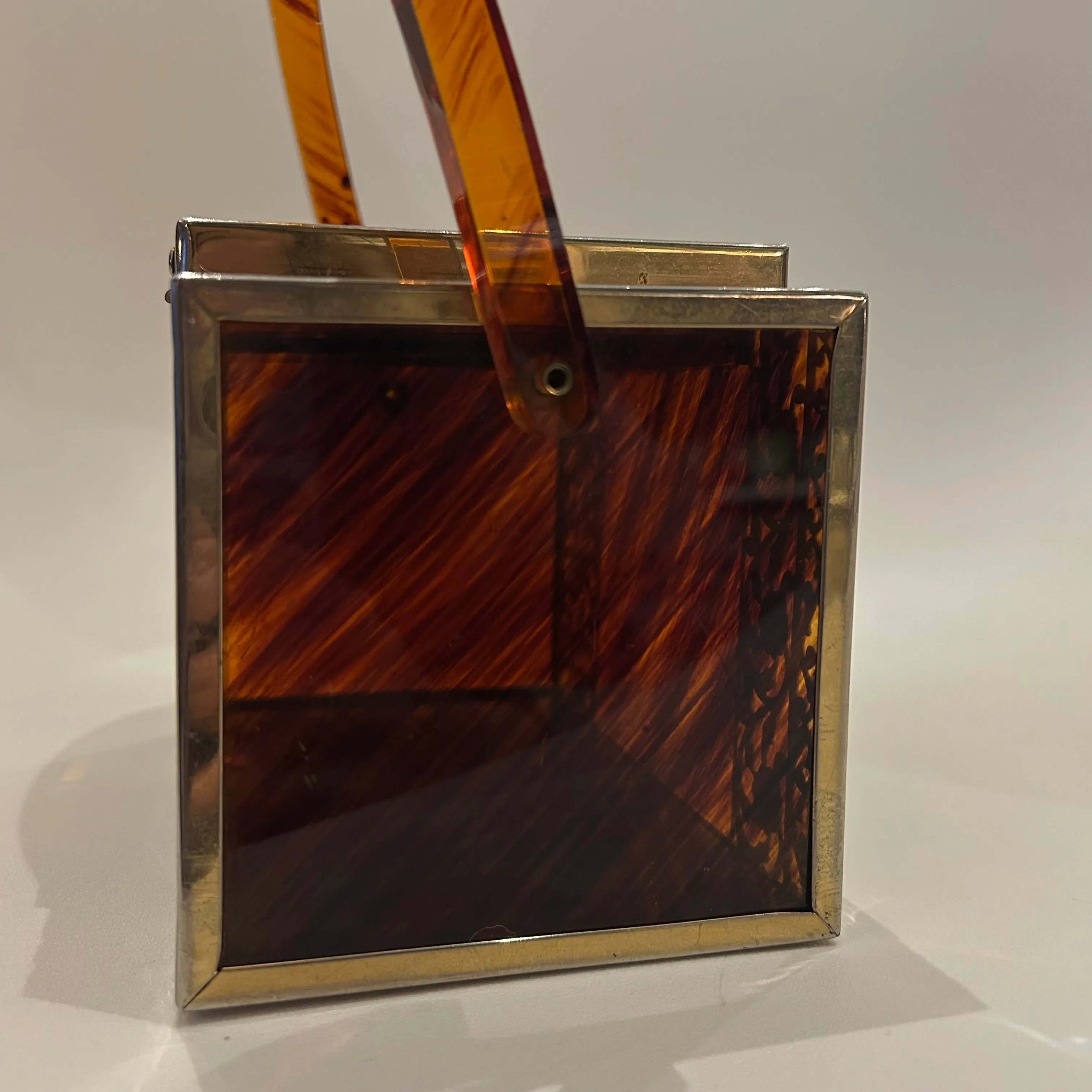Vintage Tyrolean N.Y. Amber & Gold Lucite Purse (1127b)