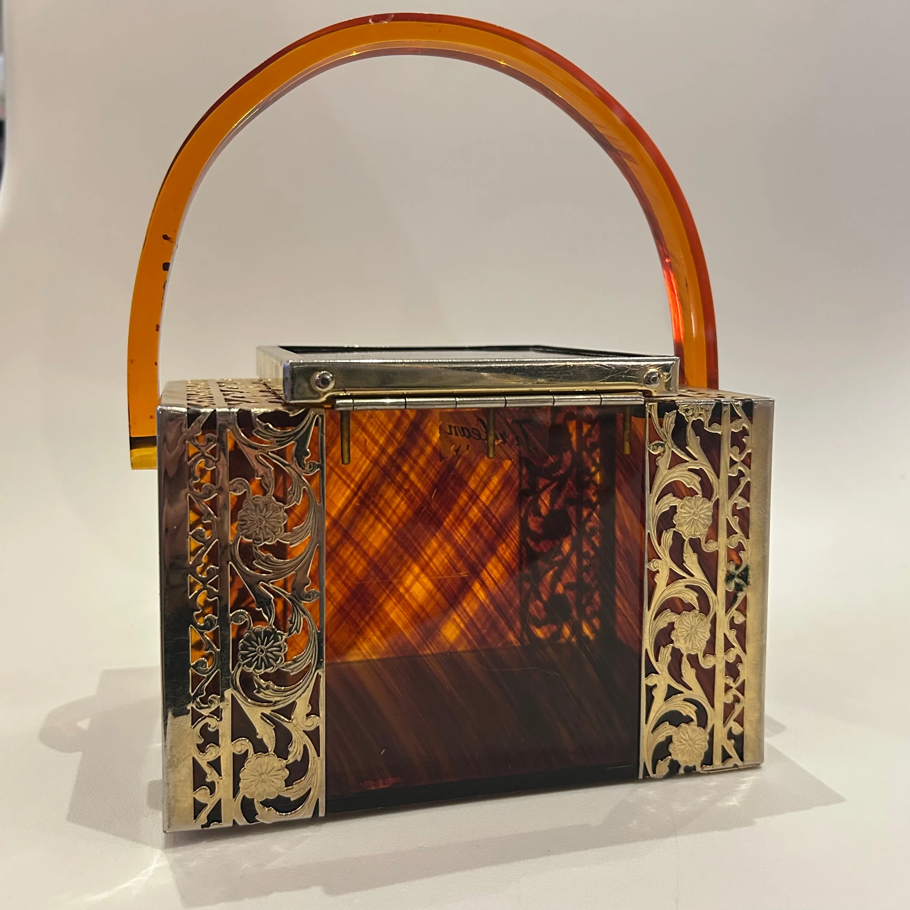 Vintage Tyrolean N.Y. Amber & Gold Lucite Purse (1127b)
