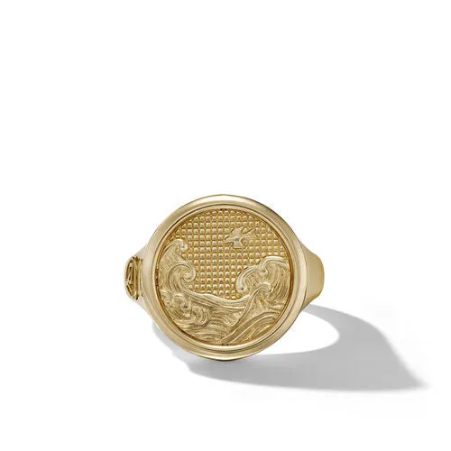 Water and Fire Duality Signet Ring in 18K Yellow Gold, Size 9