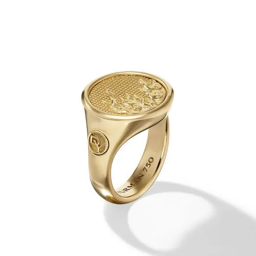 Water and Fire Duality Signet Ring in 18K Yellow Gold, Size 9