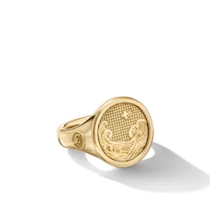 Water and Fire Duality Signet Ring in 18K Yellow Gold, Size 9