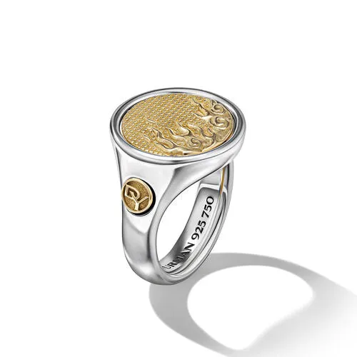 Water and Fire Ring in Silver and Yellow Gold, Size 11