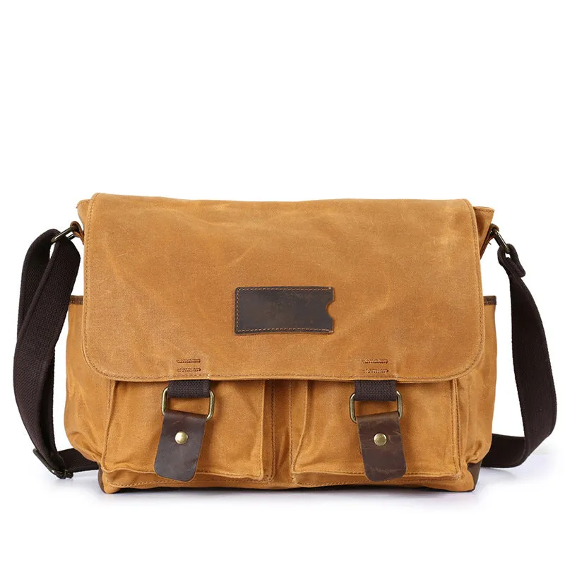 Waxed Canvas Crazy Horse Leather Messenger Bag Crossbody Shoulder Bag Laptop Bag