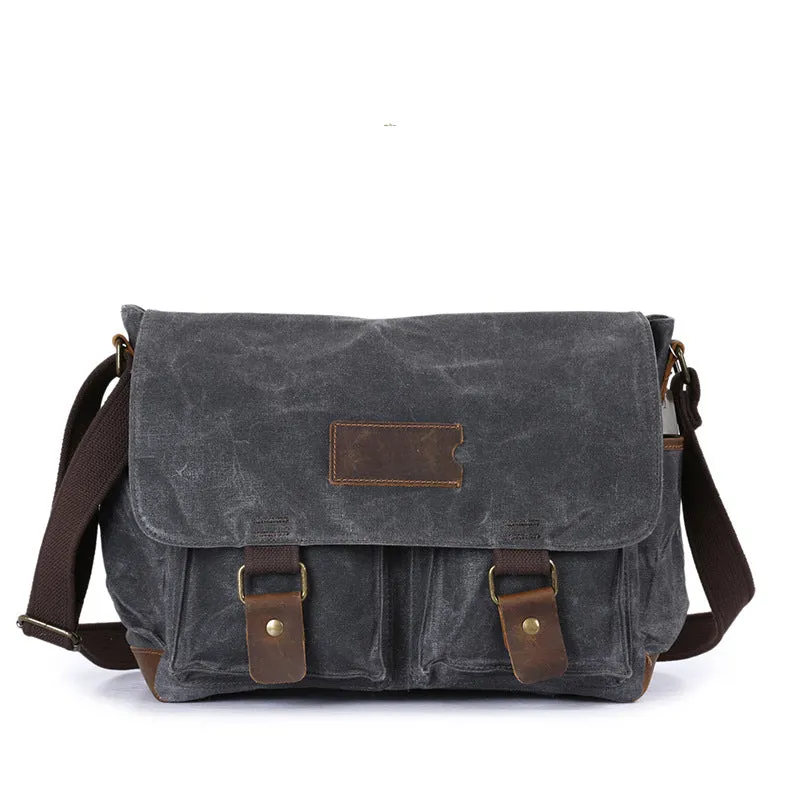 Waxed Canvas Crazy Horse Leather Messenger Bag Crossbody Shoulder Bag Laptop Bag