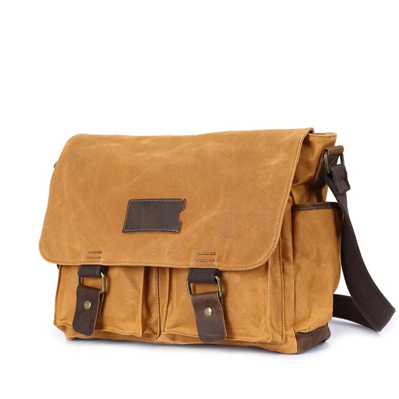 Waxed Canvas Crazy Horse Leather Messenger Bag Crossbody Shoulder Bag Laptop Bag