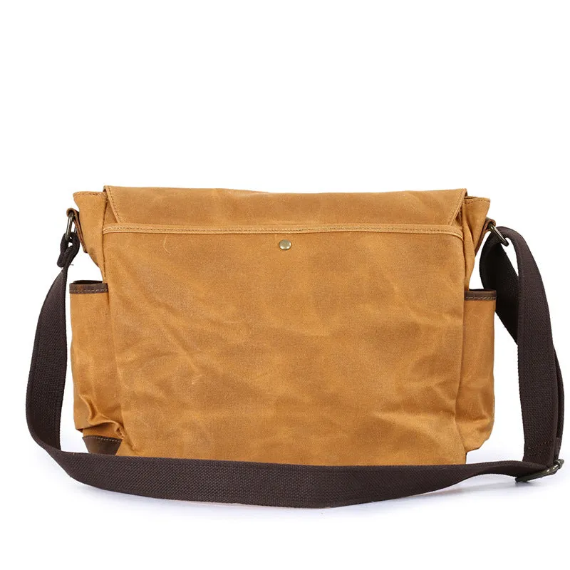 Waxed Canvas Crazy Horse Leather Messenger Bag Crossbody Shoulder Bag Laptop Bag