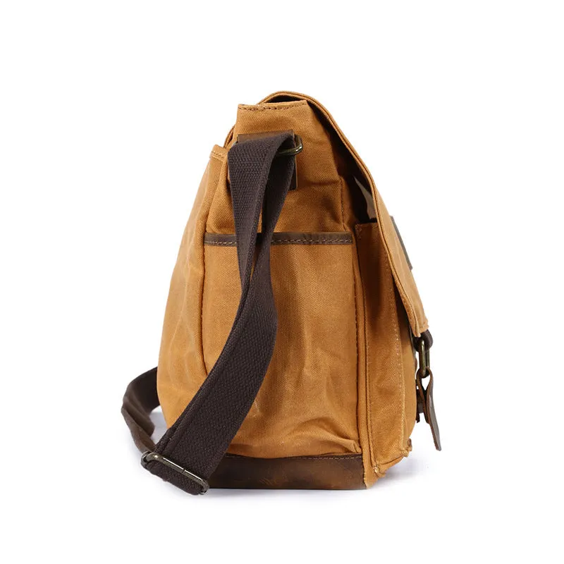 Waxed Canvas Crazy Horse Leather Messenger Bag Crossbody Shoulder Bag Laptop Bag