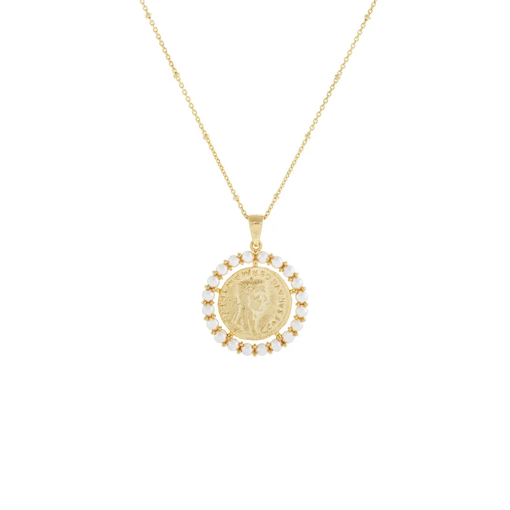 White Pearl Vintage Coin Necklace