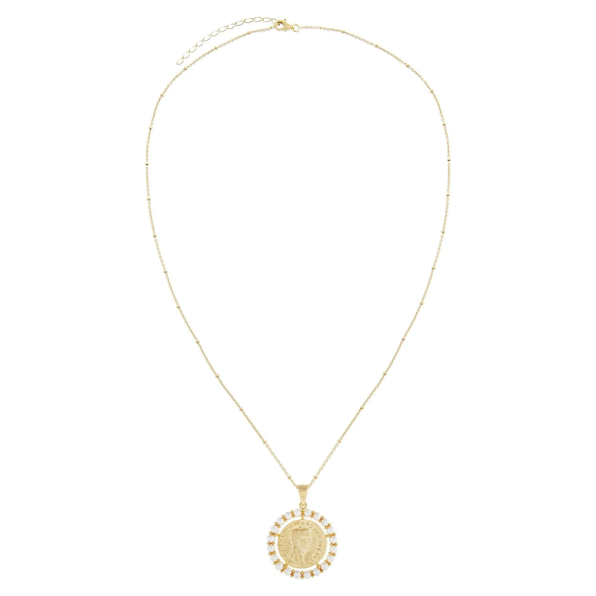 White Pearl Vintage Coin Necklace