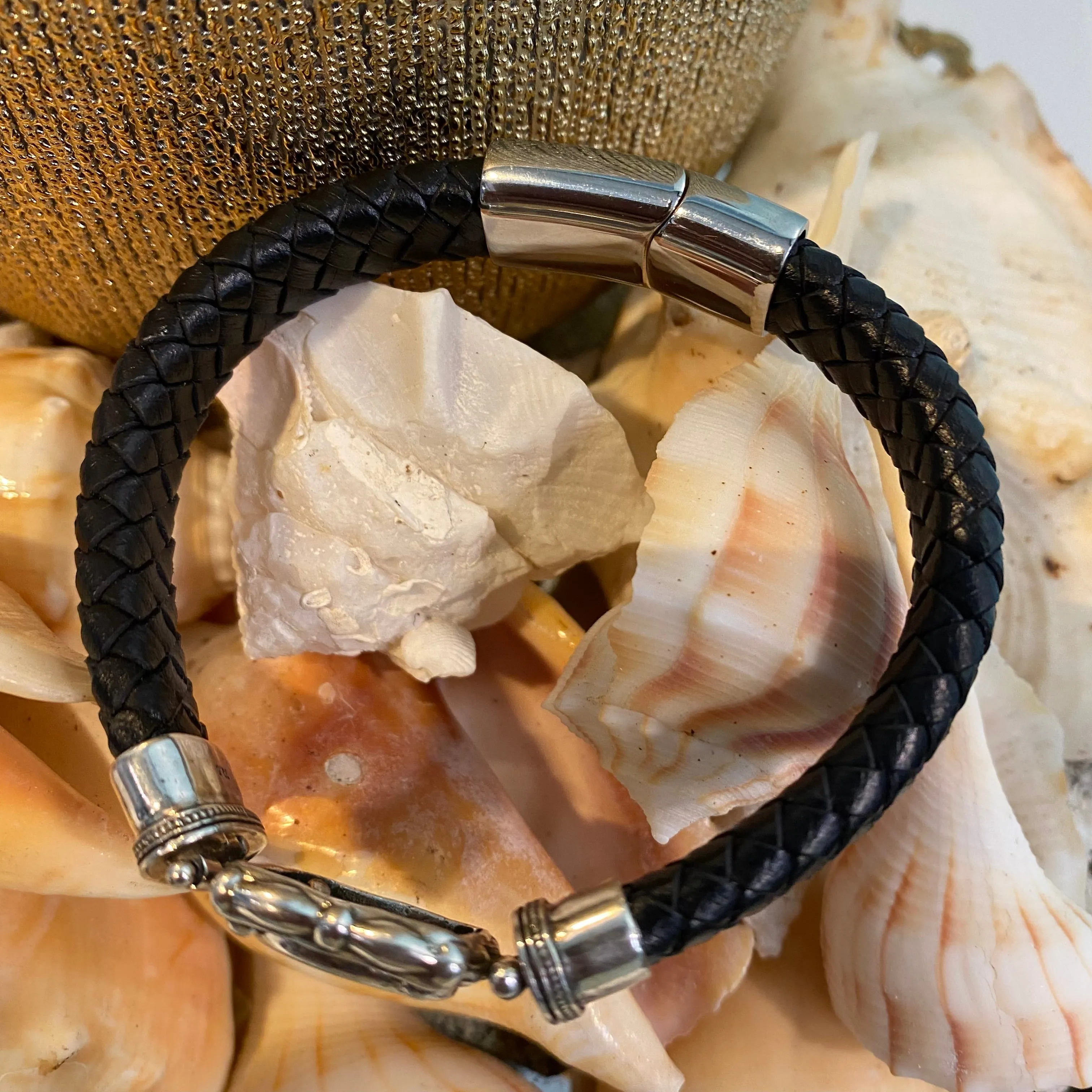 Widows Mite - Sterling Silver Mount on Italian Leather Bracelet