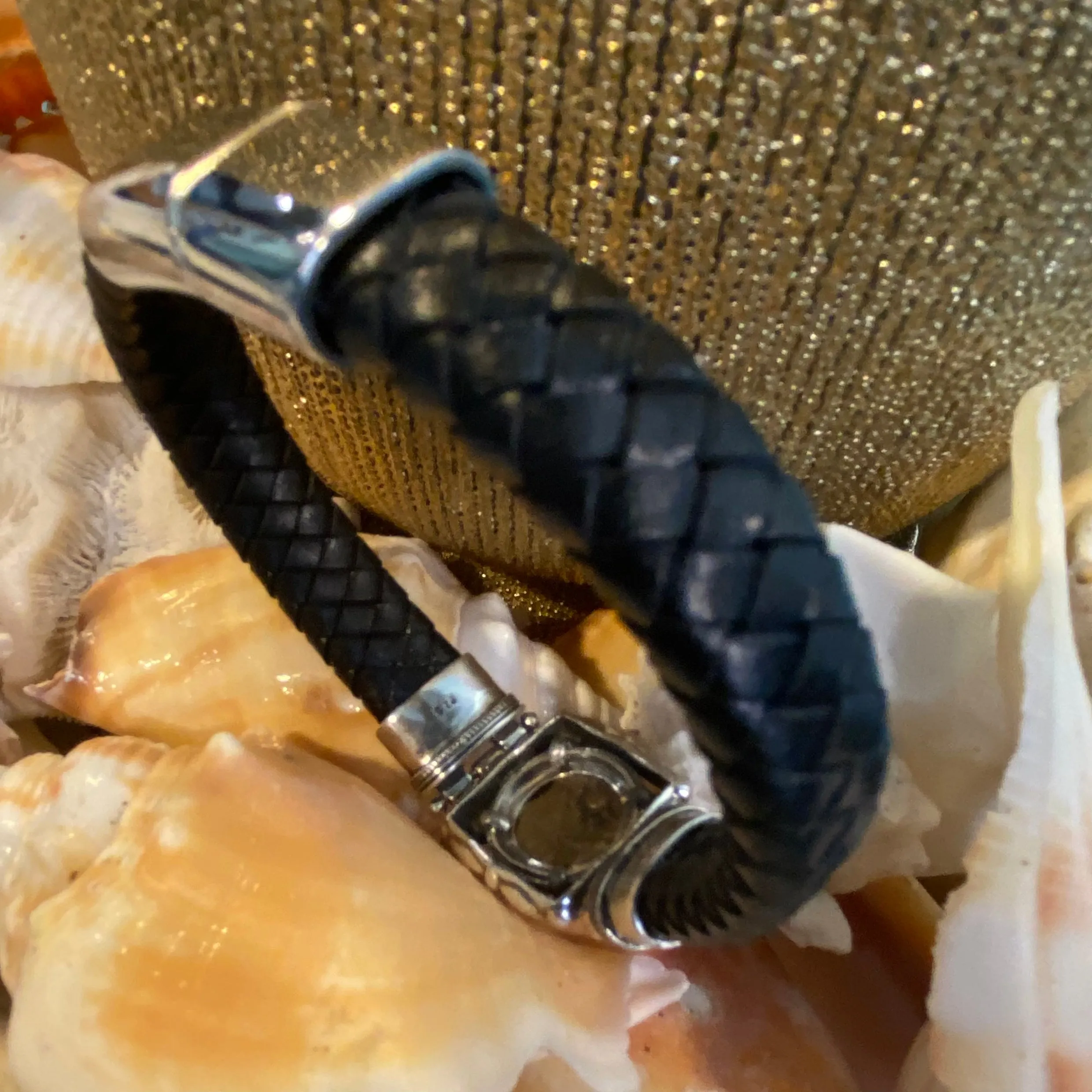 Widows Mite - Sterling Silver Mount on Italian Leather Bracelet