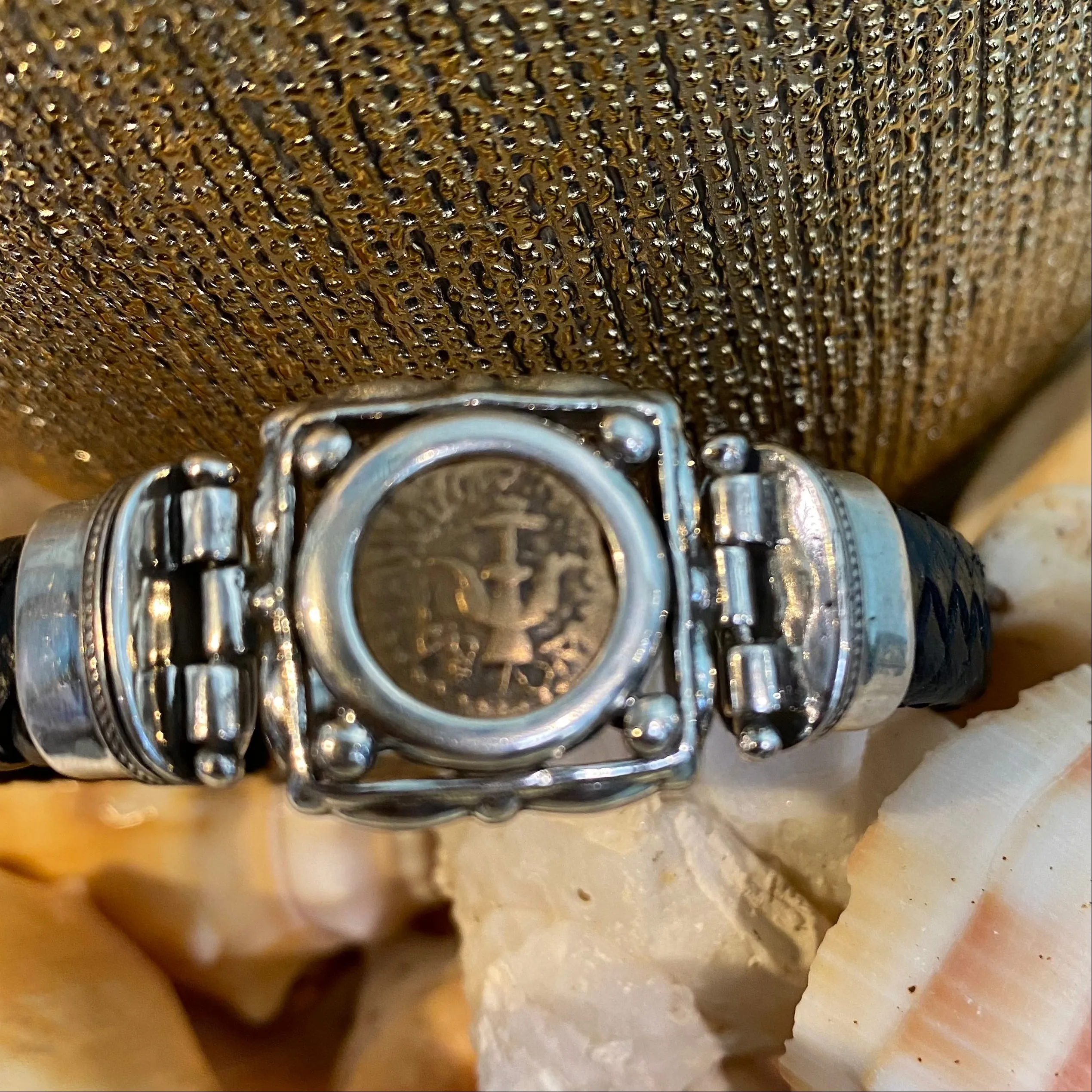 Widows Mite - Sterling Silver Mount on Italian Leather Bracelet