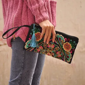 Women Bag Handbags Summer Cotton Clutch Embroidered Purse Phone Coin Tassel Small Floral Female Bolsa Casual Wallet Vintage Sale