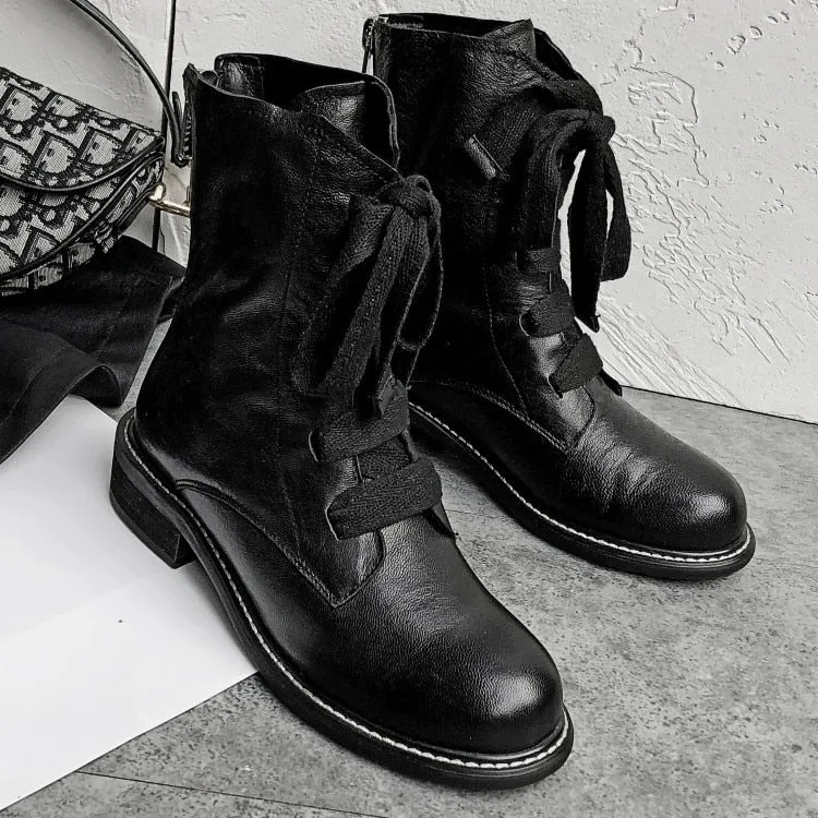 Women Boots Genuine Leather Short Boots Women Leisure Fashion Runway Show Women Shoes Winter Boots