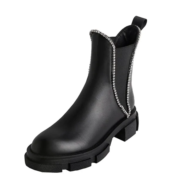 Women Round Toe Crystal Fashion Riding Boots
