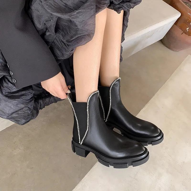 Women Round Toe Crystal Fashion Riding Boots