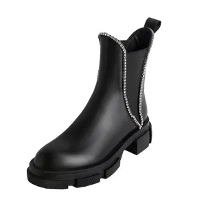 Women Round Toe Crystal Fashion Riding Boots
