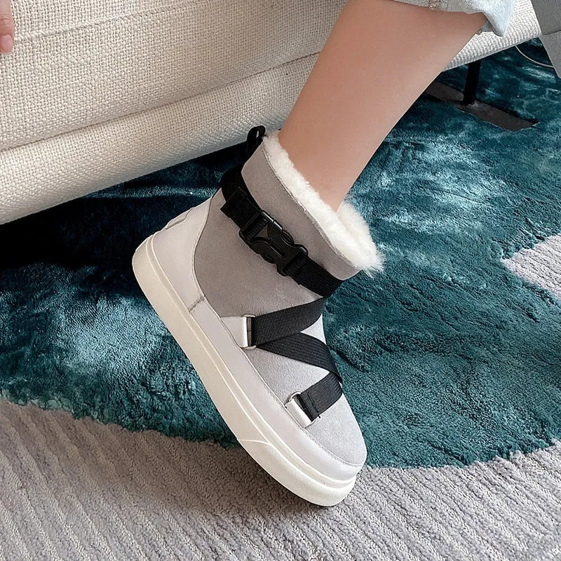 Women Snow Boots Real Leather Warm Fur Winter Shoes