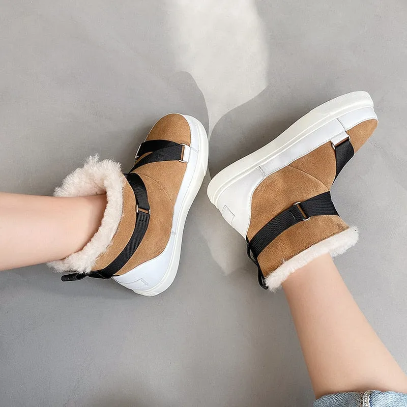Women Snow Boots Real Leather Warm Fur Winter Shoes