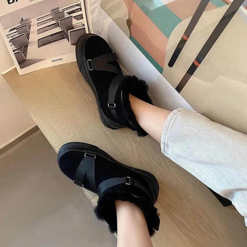 Women Snow Boots Real Leather Warm Fur Winter Shoes