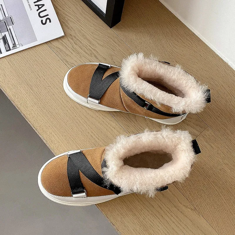 Women Snow Boots Real Leather Warm Fur Winter Shoes