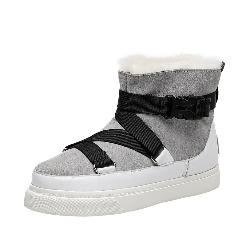 Women Snow Boots Real Leather Warm Fur Winter Shoes