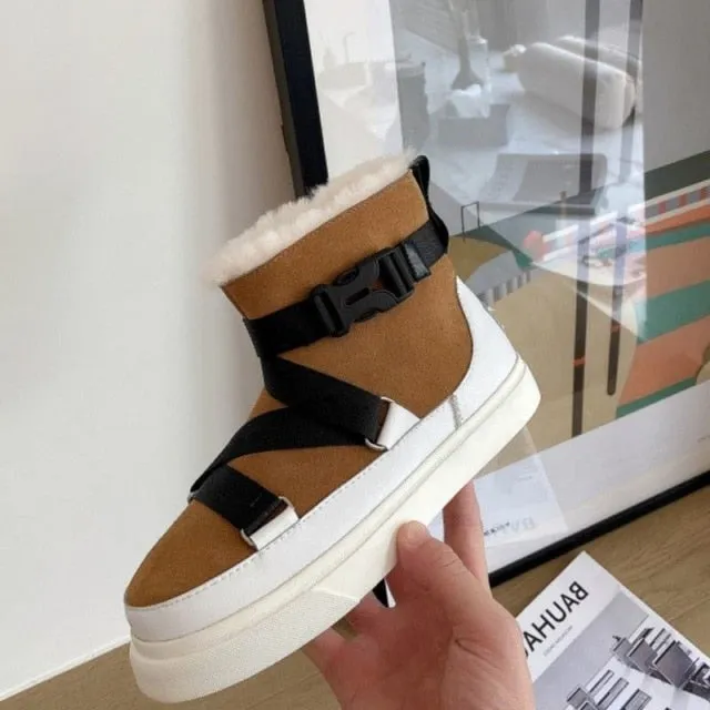 Women Snow Boots Real Leather Warm Fur Winter Shoes