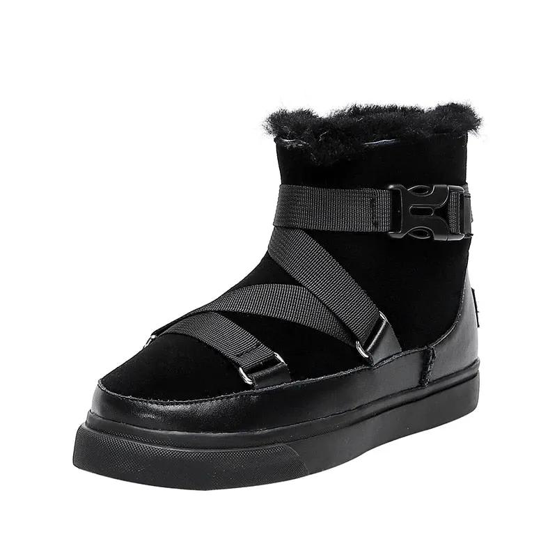 Women Snow Boots Real Leather Warm Fur Winter Shoes