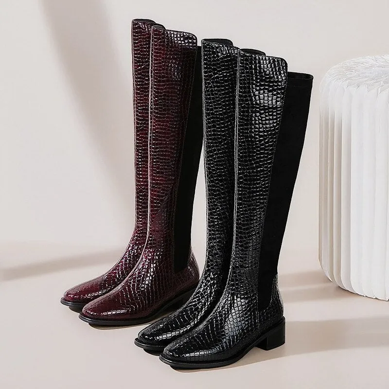 Women Stone  Mixed Colors A Riding Boots