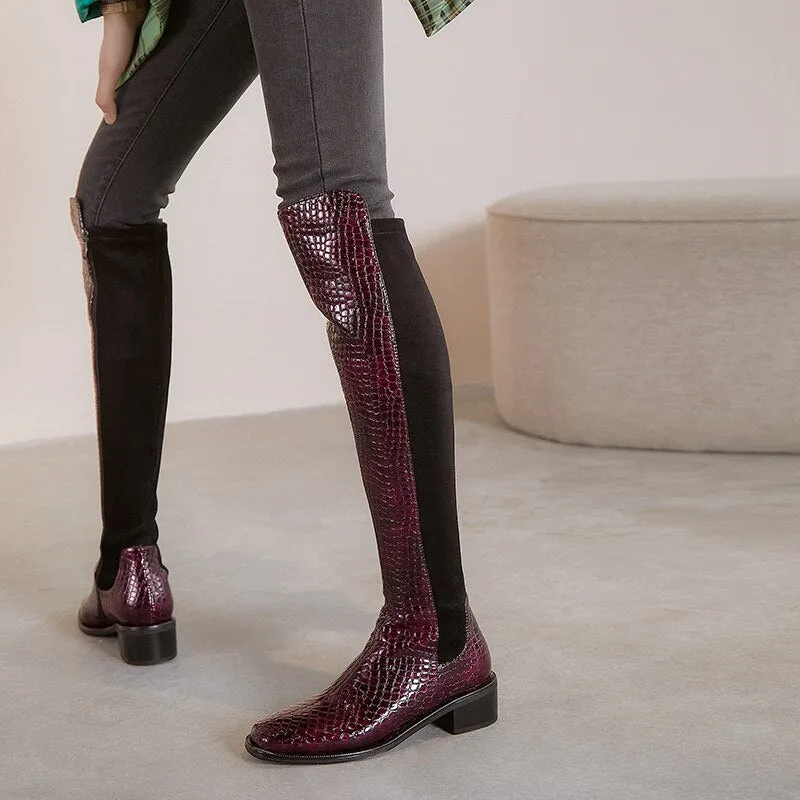 Women Stone  Mixed Colors A Riding Boots