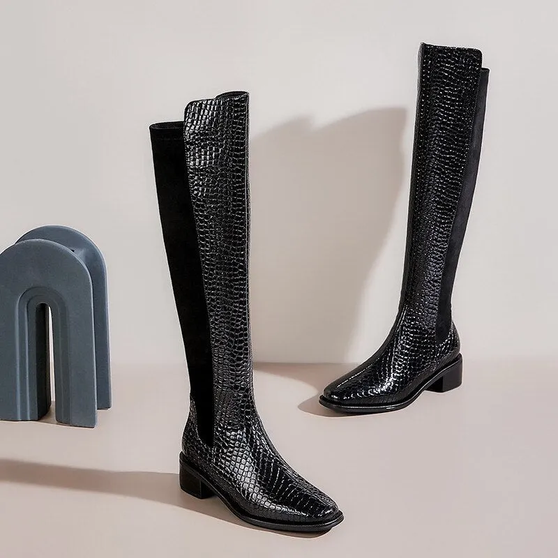 Women Stone  Mixed Colors A Riding Boots