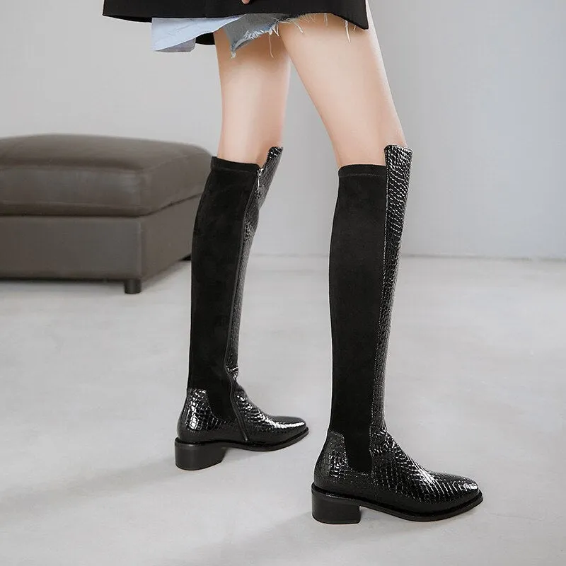 Women Stone  Mixed Colors A Riding Boots