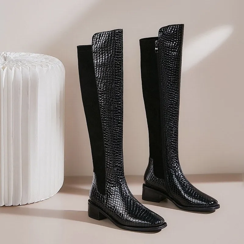 Women Stone  Mixed Colors A Riding Boots