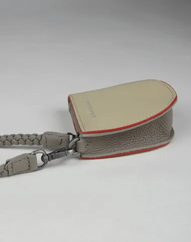 Womens Beige&Green Leather Coin Zip Wallet with Leather Chain Leather Zip Wristlet Purse for Ladies