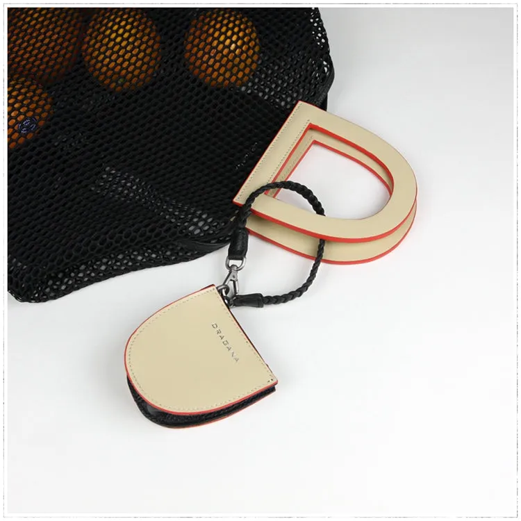 Womens Beige&Green Leather Coin Zip Wallet with Leather Chain Leather Zip Wristlet Purse for Ladies