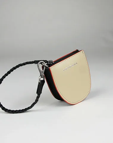 Womens Beige&Green Leather Coin Zip Wallet with Leather Chain Leather Zip Wristlet Purse for Ladies