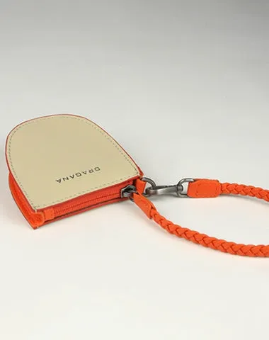 Womens Beige&Green Leather Coin Zip Wallet with Leather Chain Leather Zip Wristlet Purse for Ladies