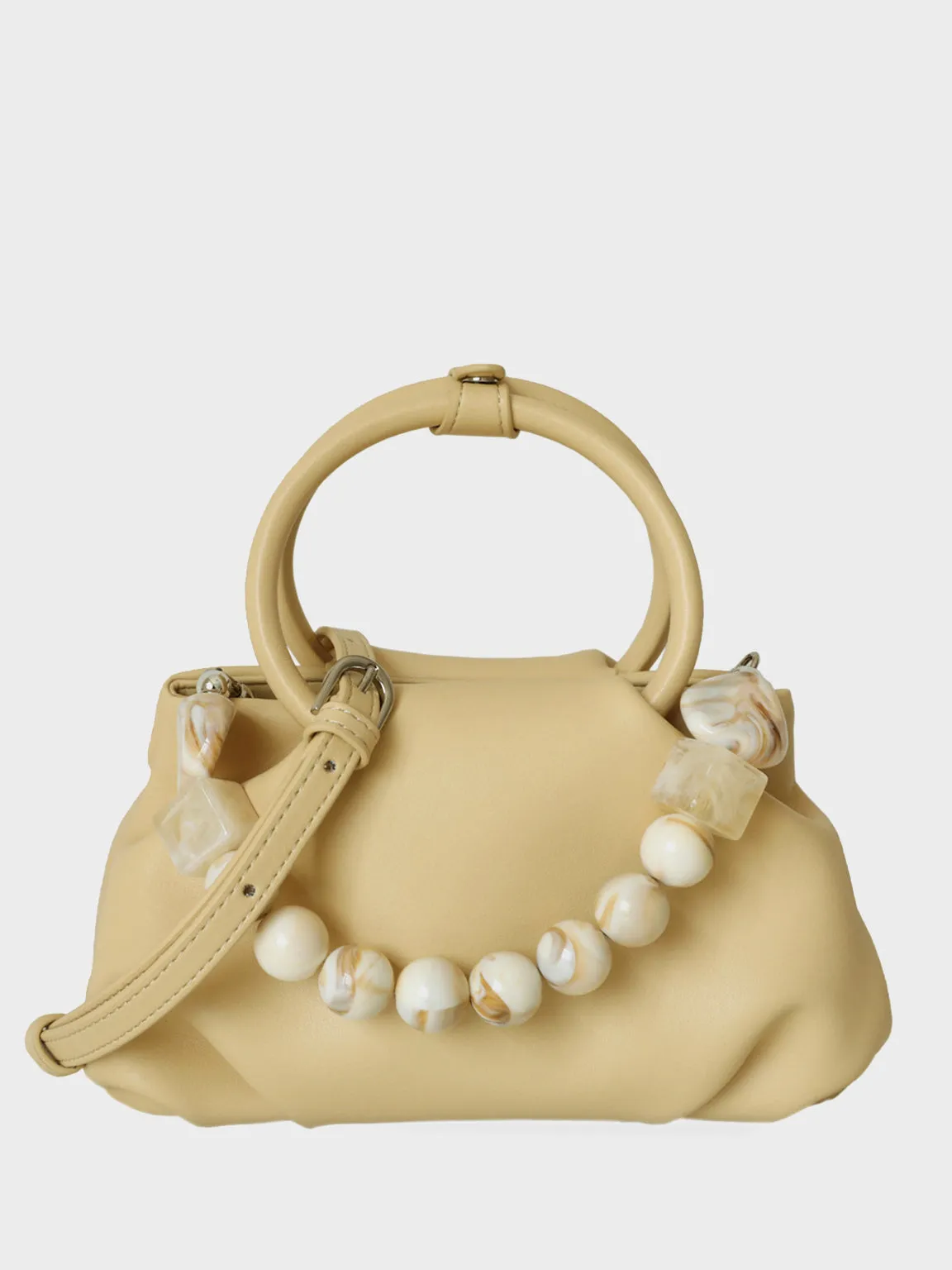 Women's Cloud Puffy Pouch Ruched Dumpling Bag Soft Leather Top Handle Clutch