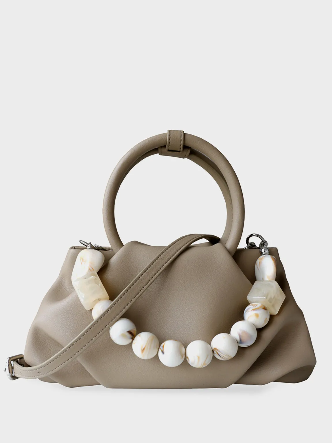 Women's Cloud Puffy Pouch Ruched Dumpling Bag Soft Leather Top Handle Clutch