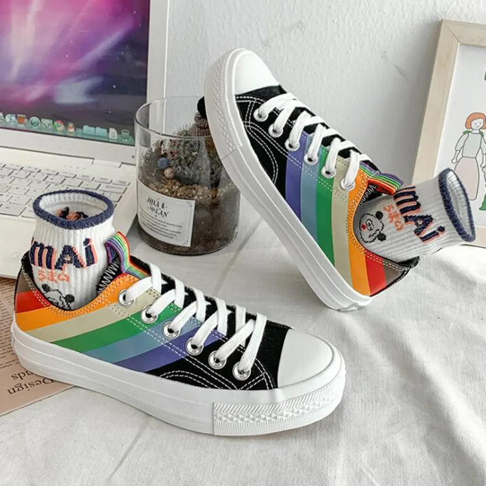 Women's Fashion - Woman Sneakers New Rainbow Retro Canvas