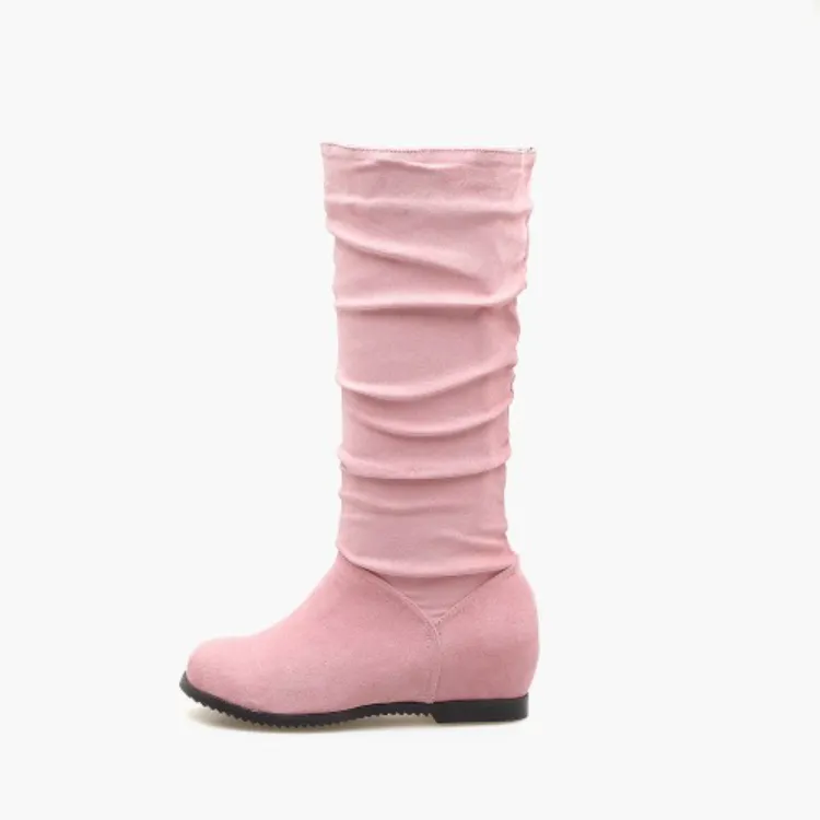 Women's Folds Wedge Heel Knee High Boots