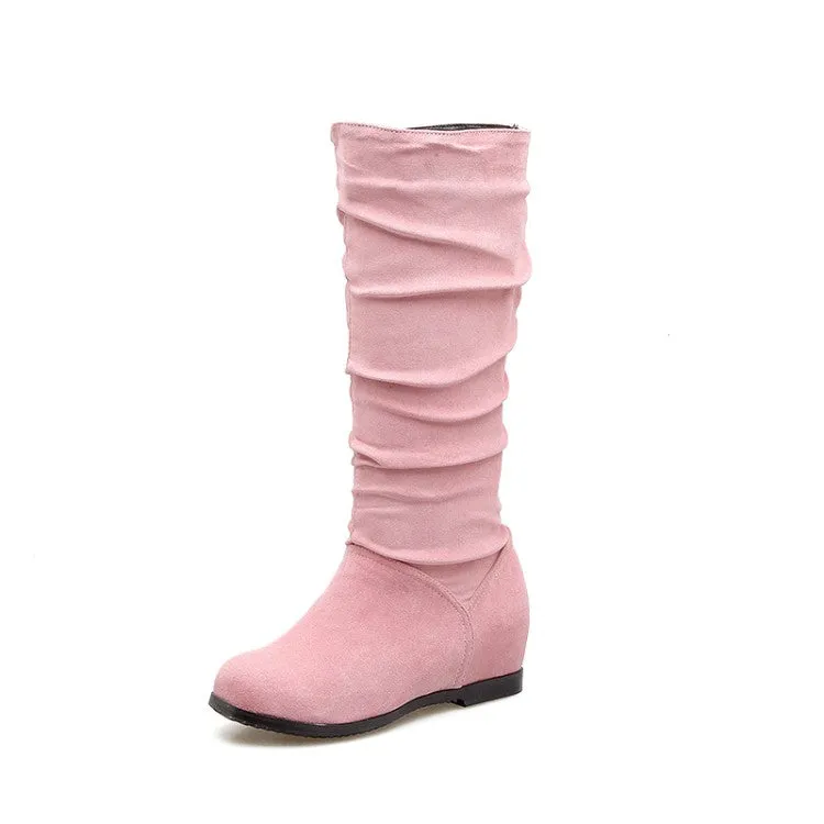 Women's Folds Wedge Heel Knee High Boots