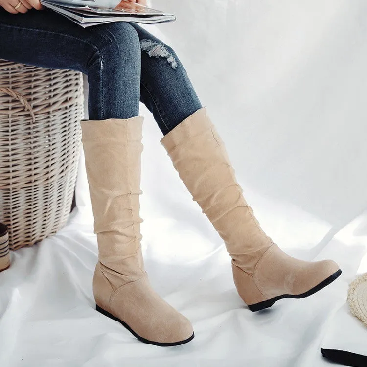 Women's Folds Wedge Heel Knee High Boots